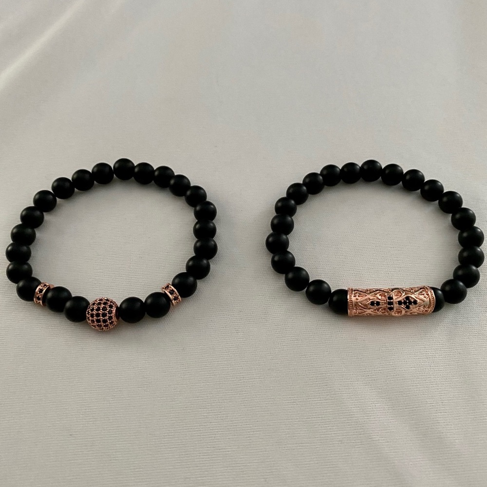 Beaded Bracelets - Rose Gold/Black